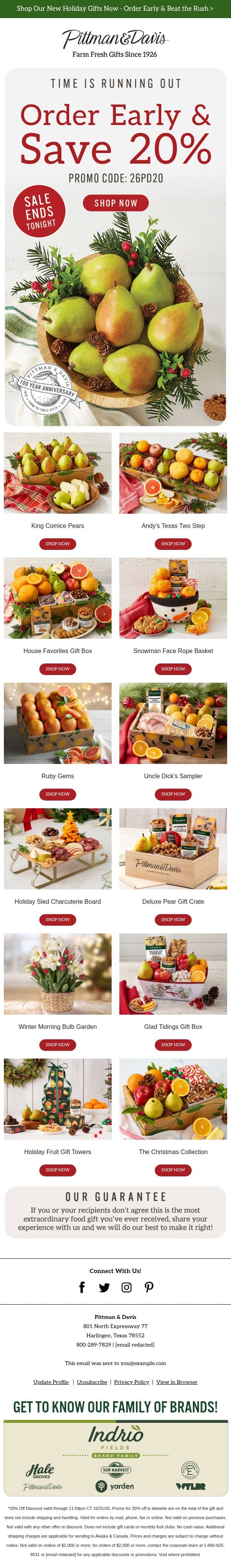 EXPIRES TONIGHT - 20% Off Sitewide! email from Pittman & Davis screenshot