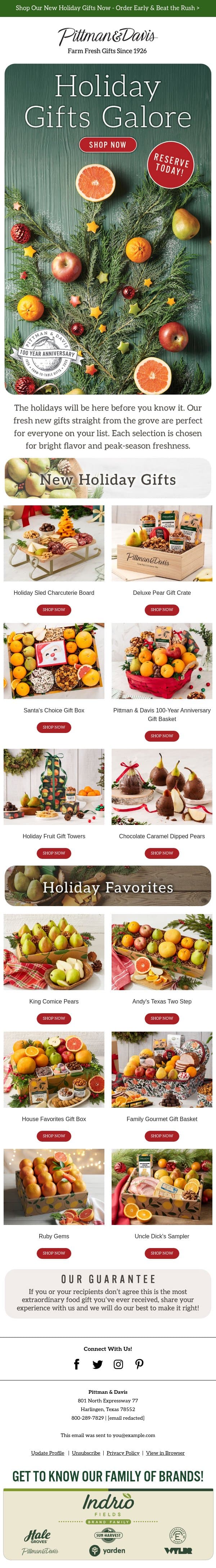 π Holiday Shopping Starts NOW email from Pittman & Davis screenshot