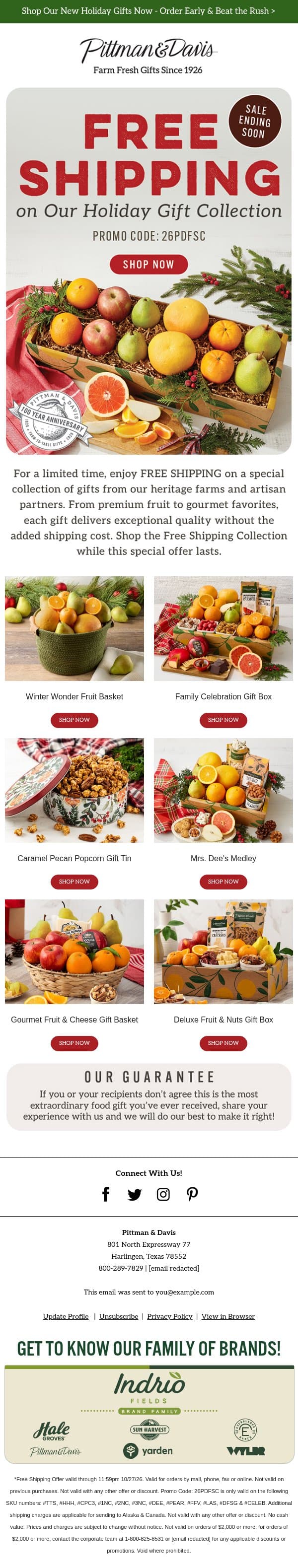 ๐ Limited Time: FREE Shipping! email from Pittman & Davis screenshot