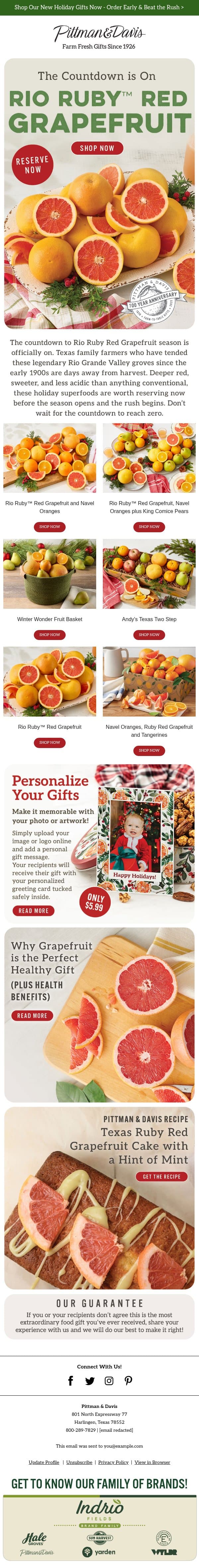 Rio Ruby Red Grapefruit is Almost HERE! email from Pittman & Davis screenshot