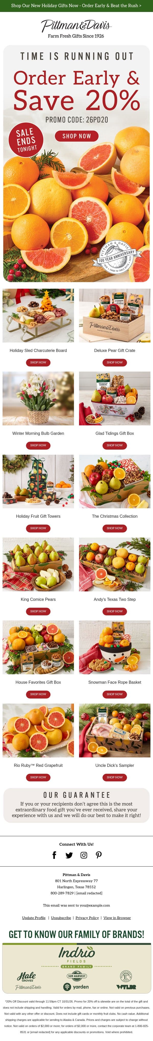 Final Hours for 20% OFF SITEWIDE email from Pittman & Davis screenshot