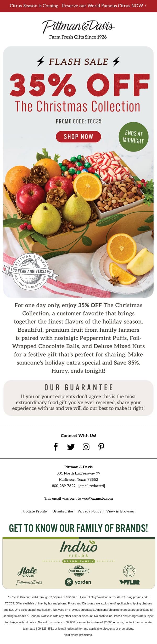 🎁 TODAY ONLY: The Christmas Collection 35% OFF email from Pittman & Davis screenshot