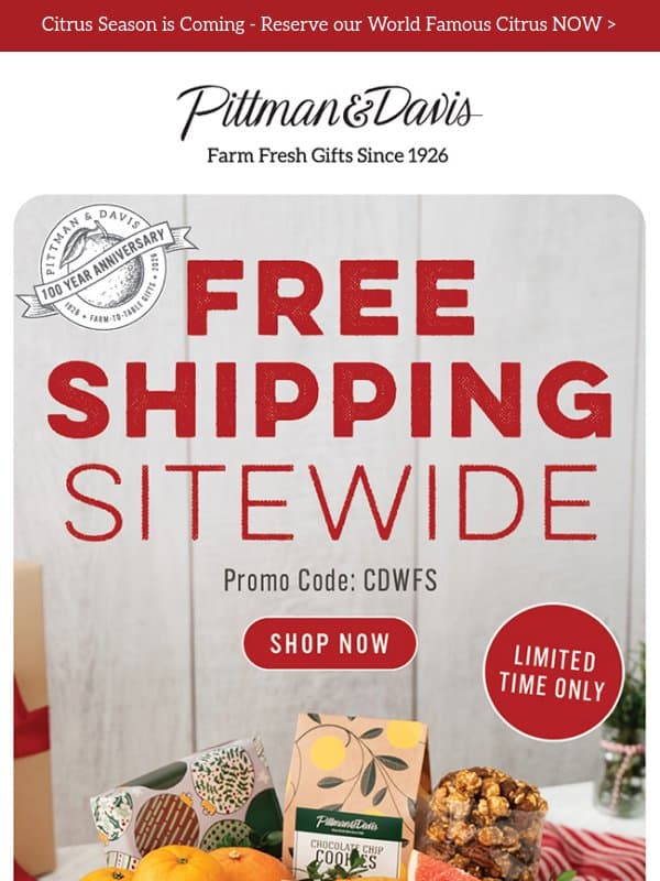 FREE SHIPPING SITEWIDE 🍊 Columbus Day Savings email from Pittman & Davis