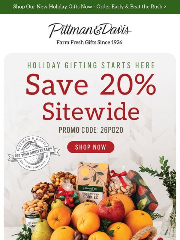 SAVE 20% for A Limited Time Only - SITEWIDE email from Pittman & Davis