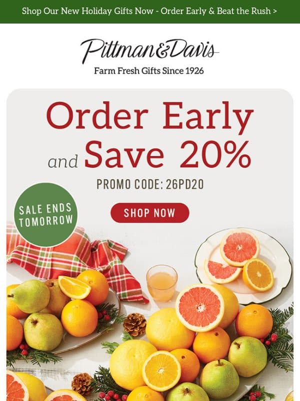 20% Savings SITEWIDE is BACK! email from Pittman & Davis