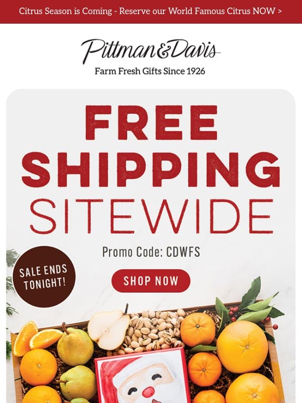 FINAL CALL 🚨 FREE Shipping Sitewide Ends Tonight email from Pittman & Davis