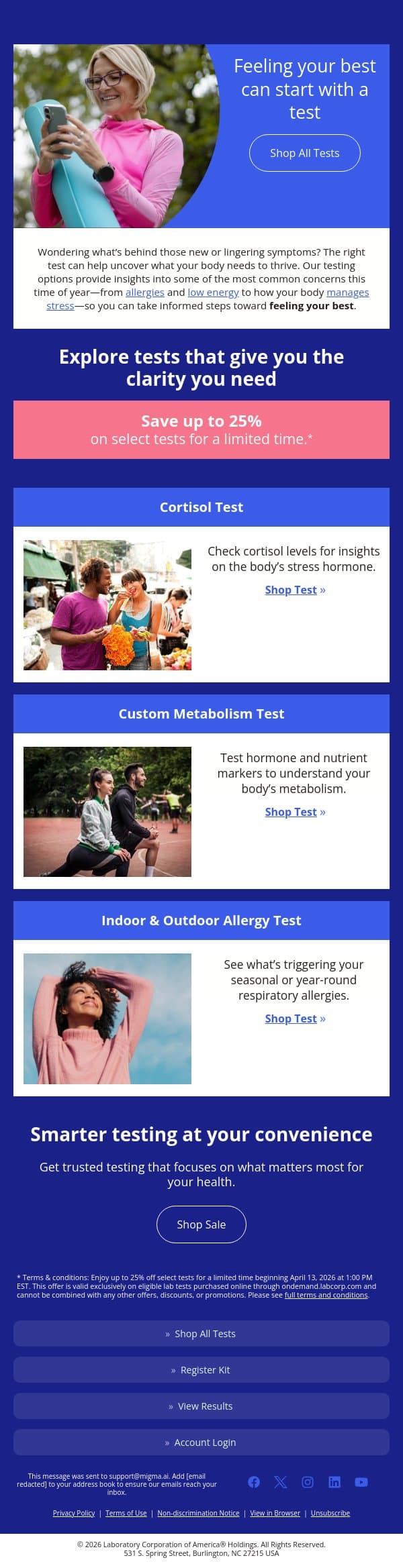 More energy, fewer guesses this spring. email from Pixel by LabCorp screenshot