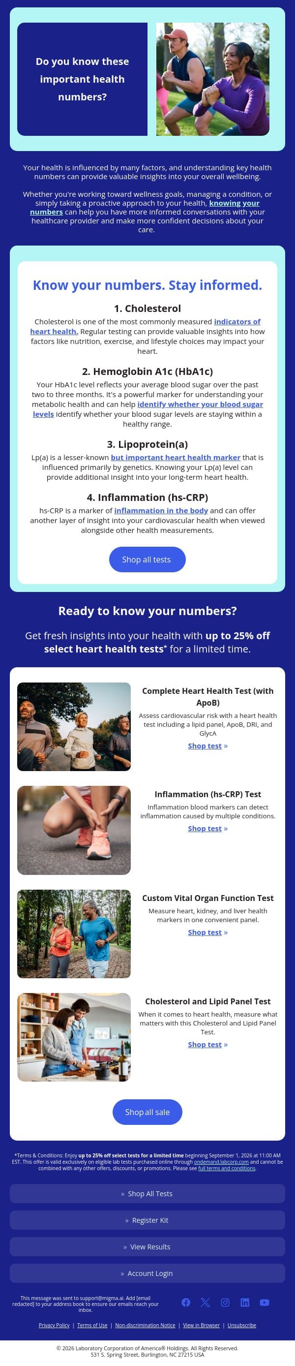 Do you know your health numbers? email from Pixel by LabCorp screenshot