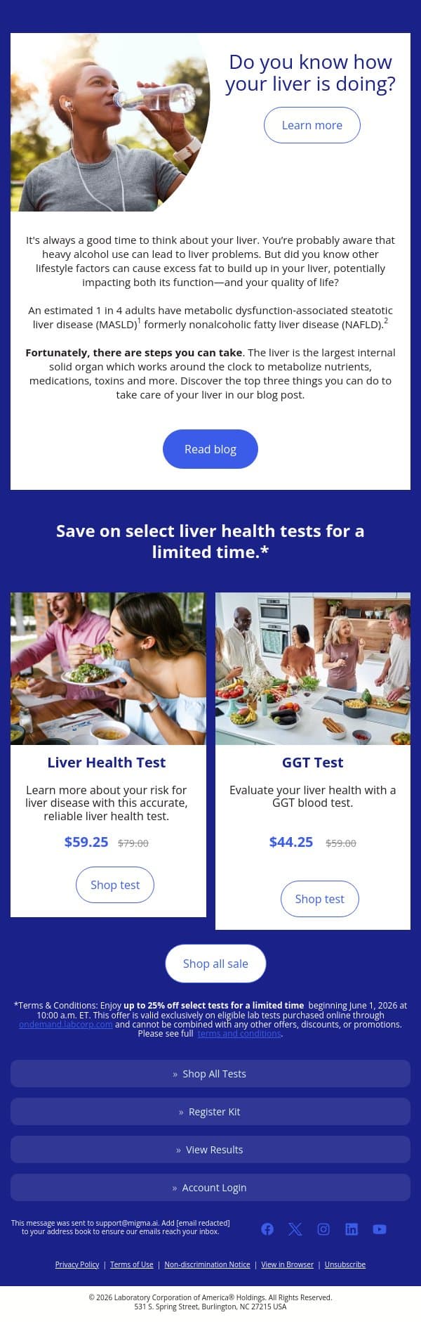 How is your liver doing? email from Pixel by LabCorp screenshot
