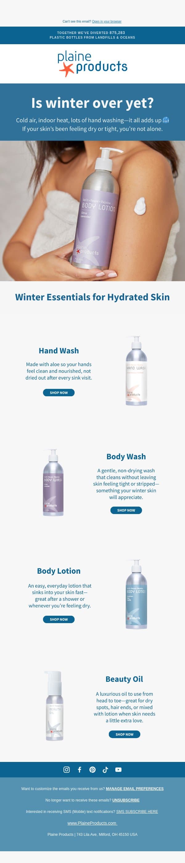 Is your skin dry too? 🥶 email from Plaine Products screenshot