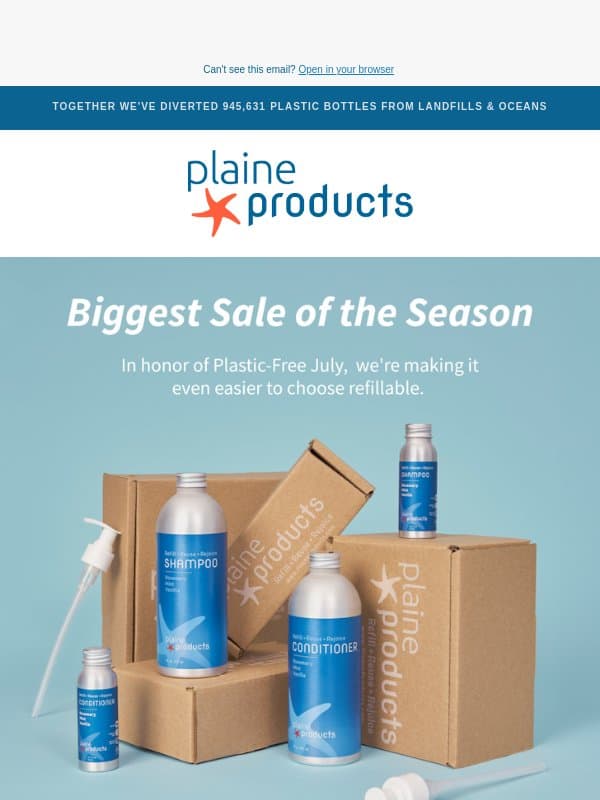 Biggest sale of the summer email from Plaine Products