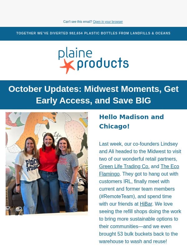 October Updates from Plaine Products email from Plaine Products