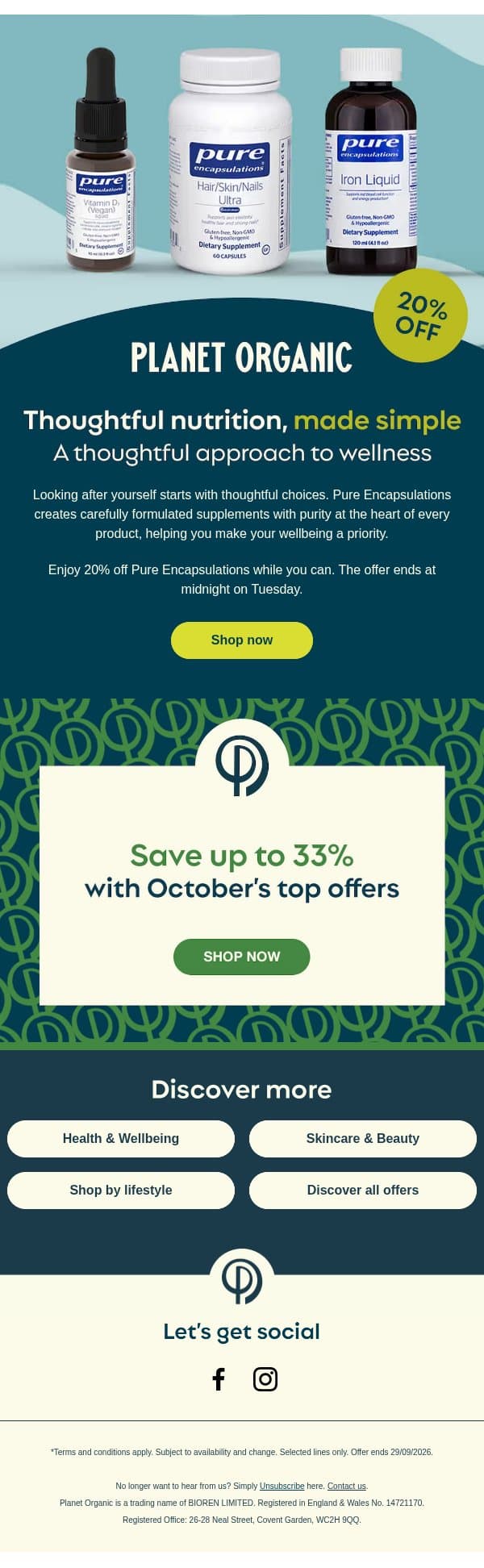 Your Pure Encapsulations offer is ending soon email from Planet Organic screenshot