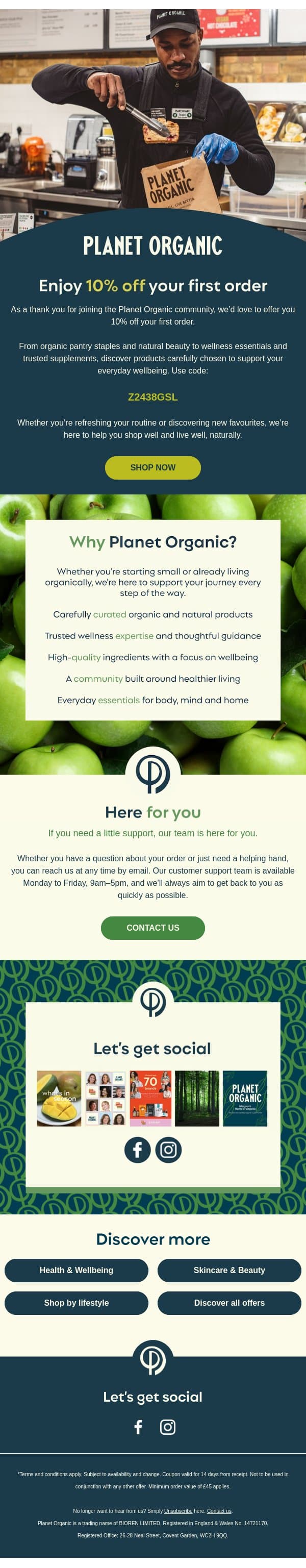 A little welcome gift from us π email from Planet Organic screenshot