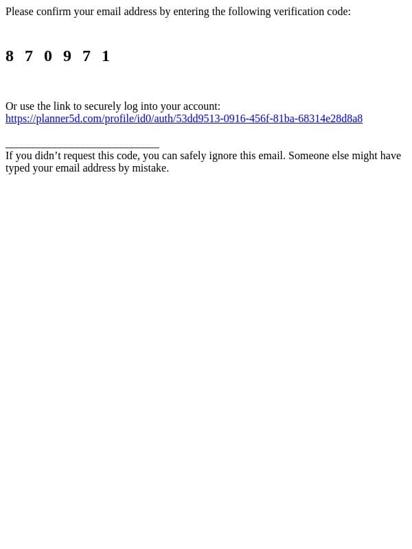 Your Planner 5D code is 870971 email from Planner 5D