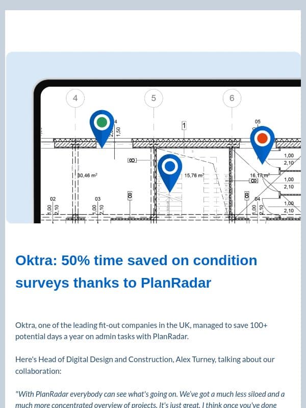 Case study: How Oktra uses PlanRadar to save time and speed up projects email from PlanRadar