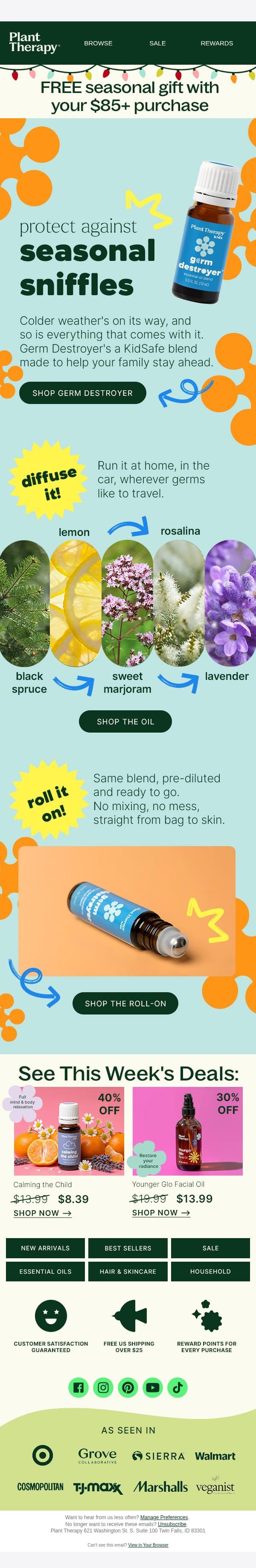 Protect Against Seasonal Sniffles 😷 email from Plant Therapy screenshot