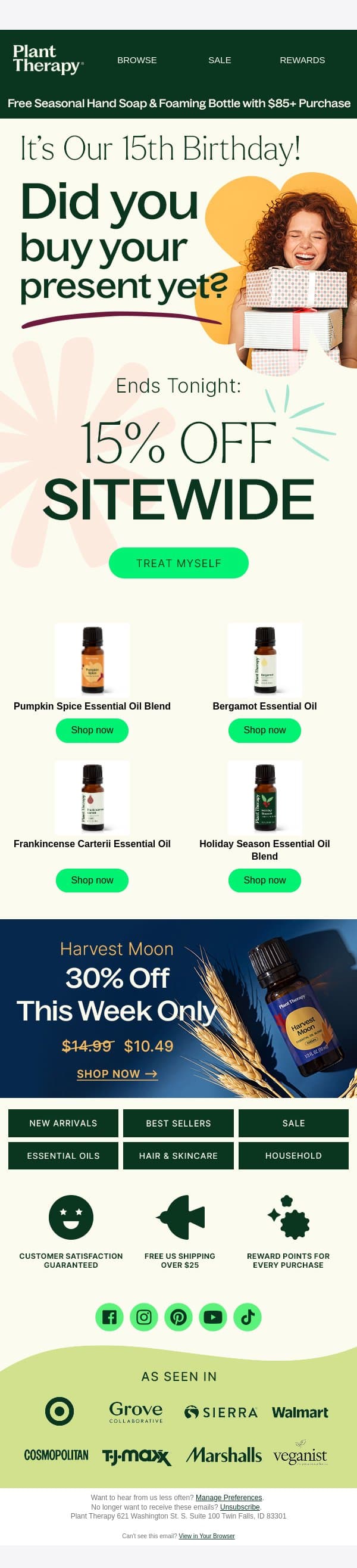 15% Off Ends Tonight! email from Plant Therapy screenshot