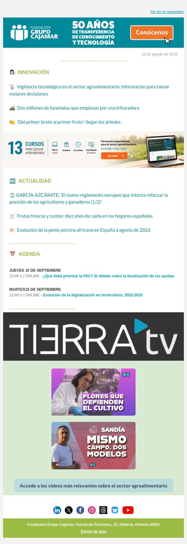 ✅ Resumen Semanal ADN Agro #121 email from Plataforma Tierra screenshot
