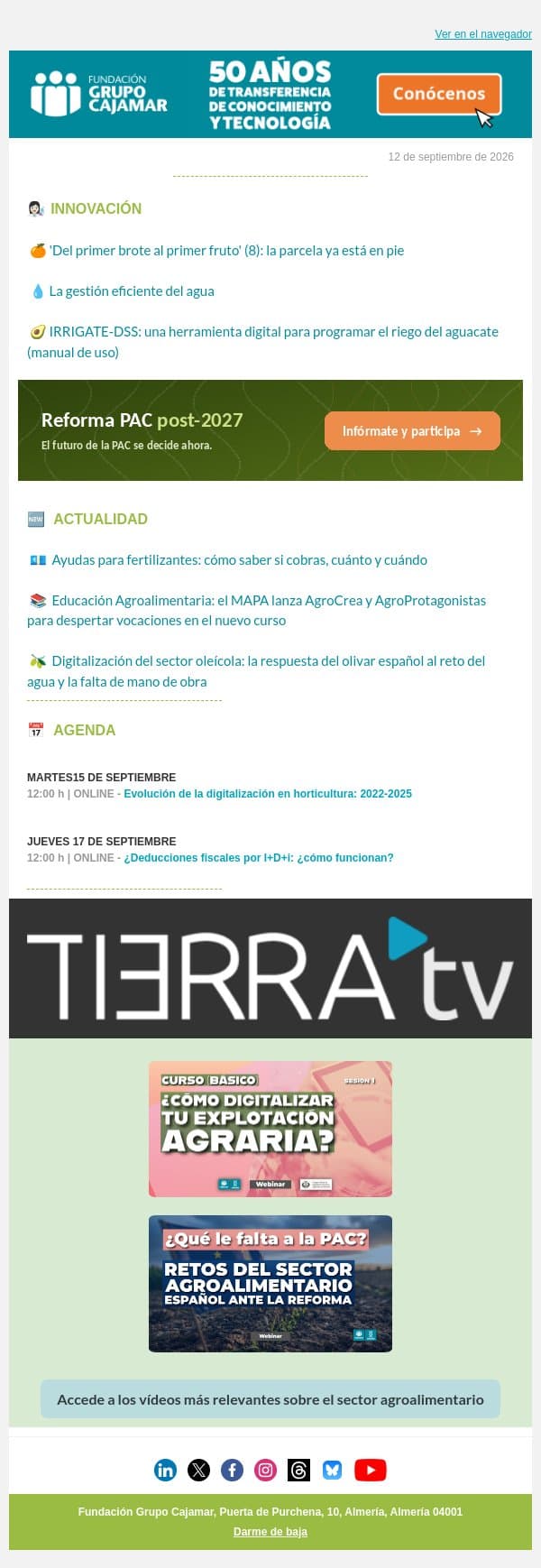 ✅ Resumen Semanal ADN Agro #125 email from Plataforma Tierra screenshot