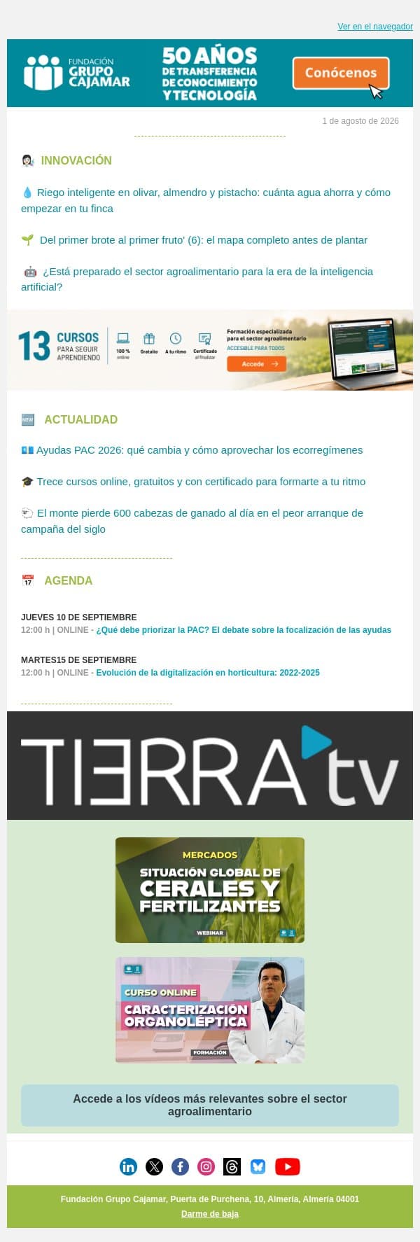 ✅ Resumen Semanal ADN Agro #119 email from Plataforma Tierra screenshot