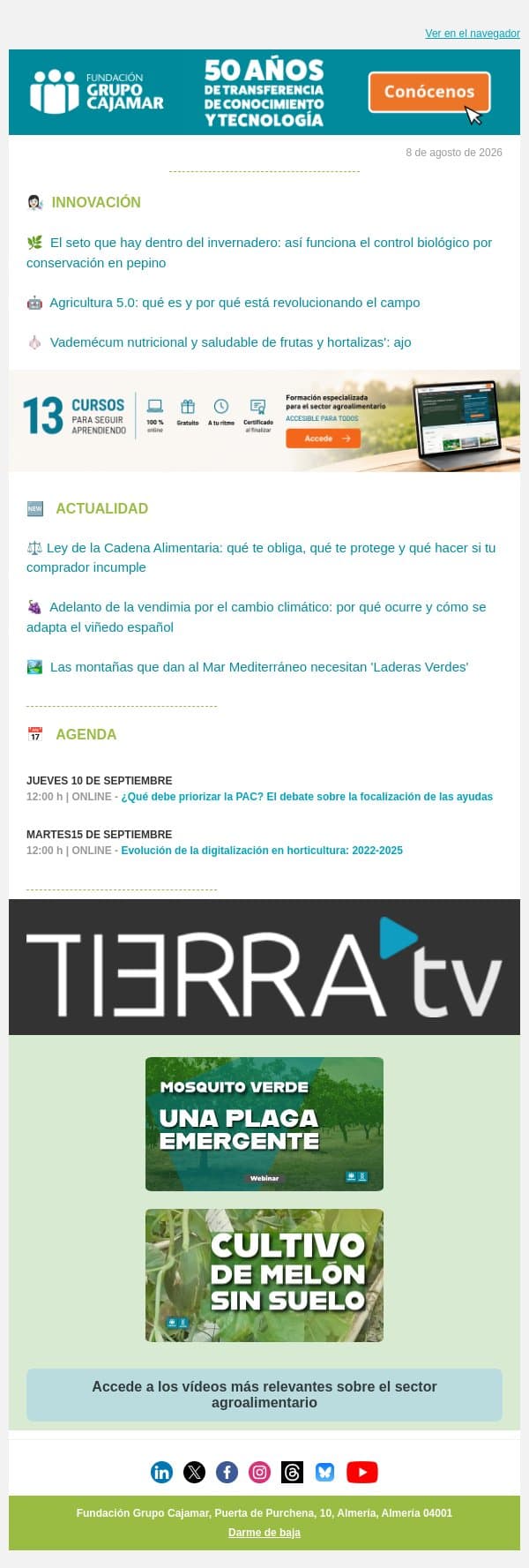 ✅ Resumen Semanal ADN Agro #120 email from Plataforma Tierra screenshot