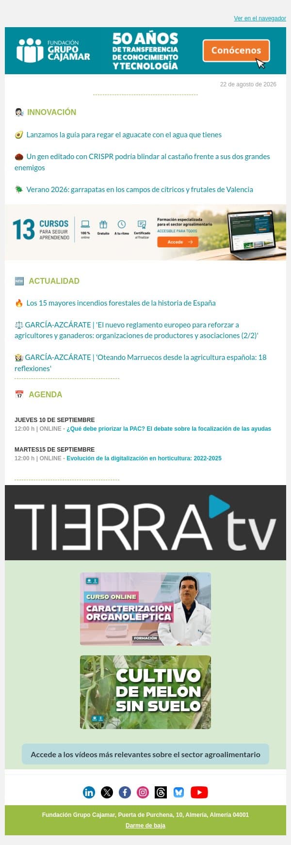 ✅ Resumen Semanal ADN Agro #122 email from Plataforma Tierra screenshot