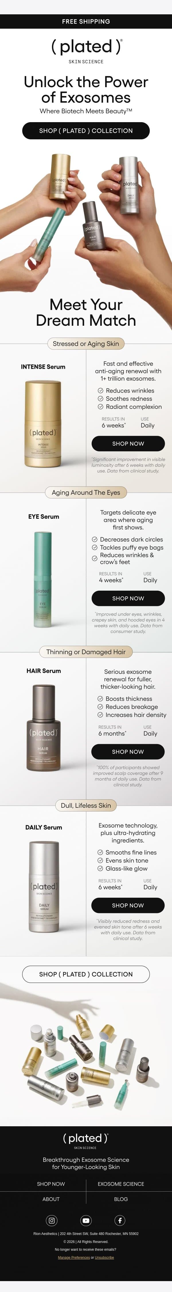 Your skin concern. Our solution. email from Plated Skin Science screenshot