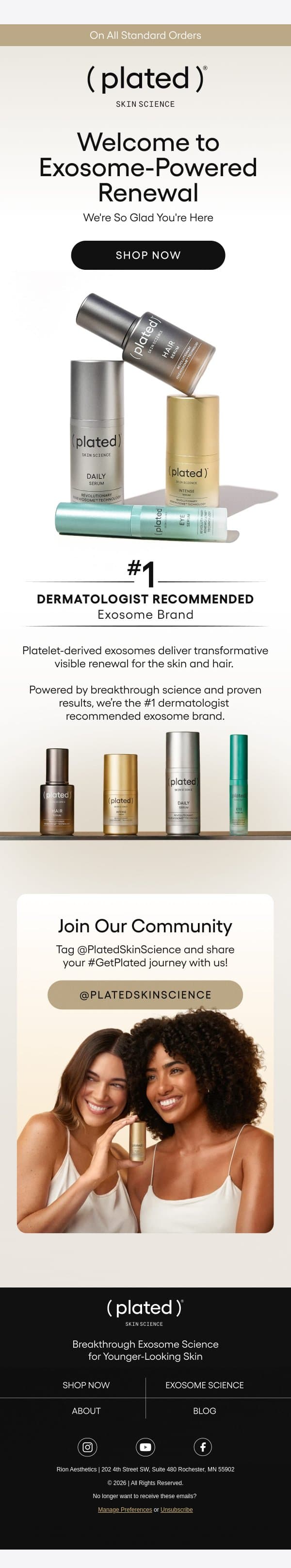 Welcome to ( plated ) Skin Science. Your skin has been waiting for this. email from Plated Skin Science screenshot