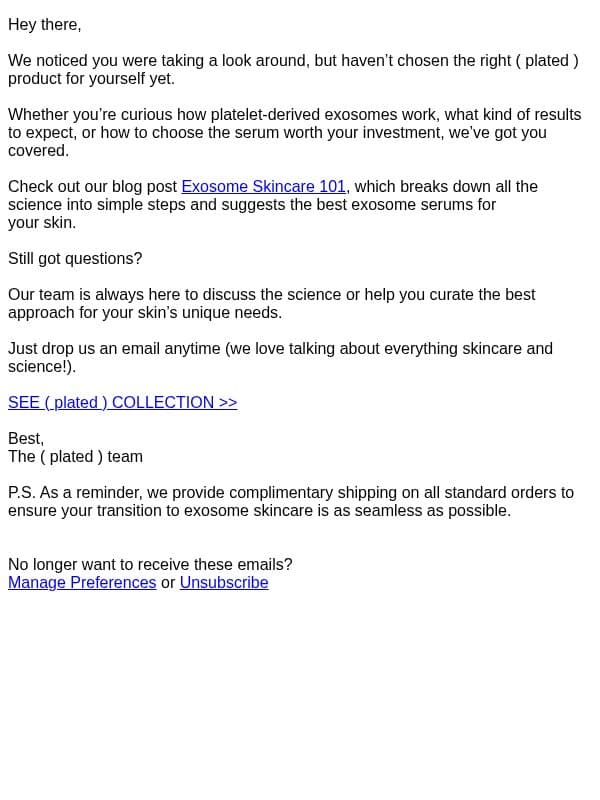 Confused about the science? We get it! email from Plated Skin Science