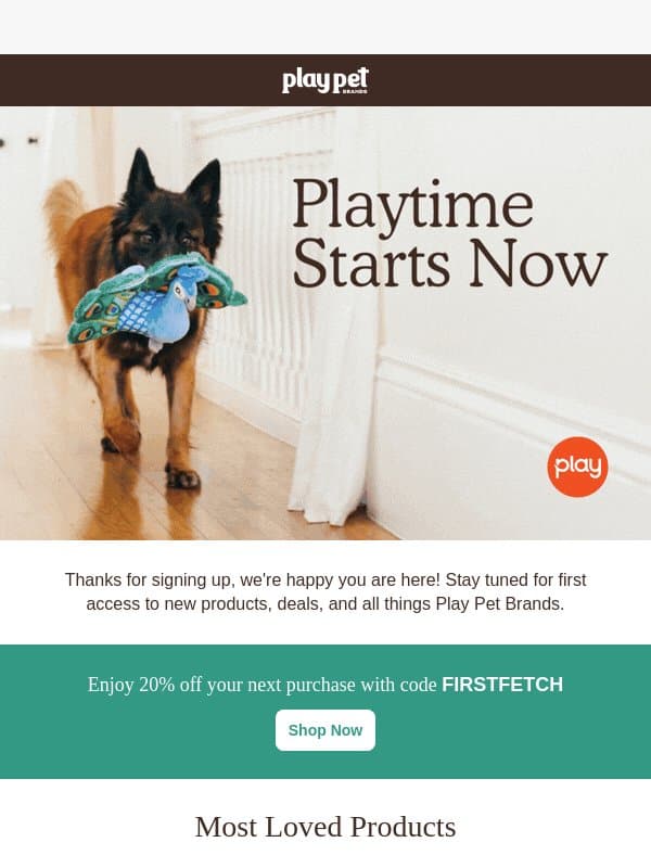 Welcome to the Play Pet Brands! email from P.L.A.Y. Pet Lifestyle