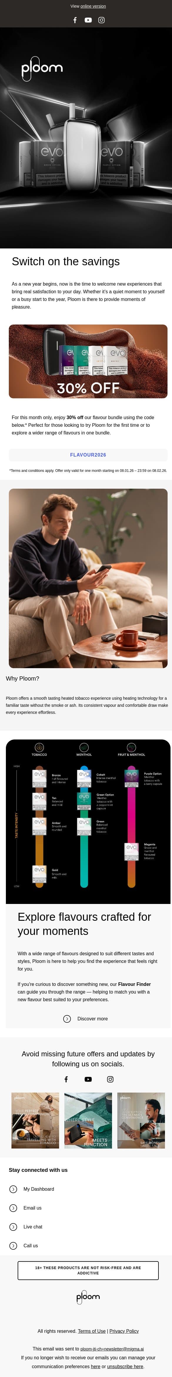 Switch on the savings email from Ploom (JTI) screenshot