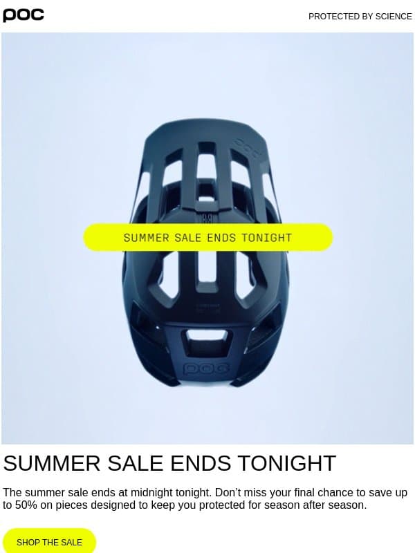 Last chance to save up to 50% email from POC Sports