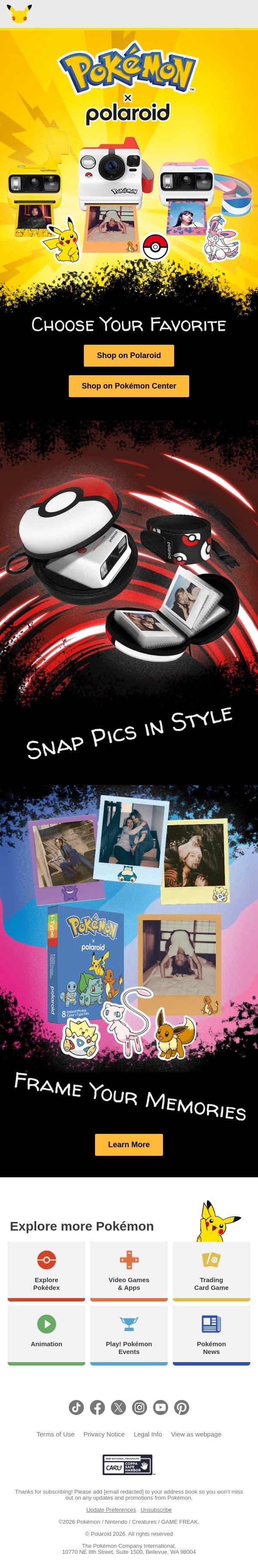 Capture It All with Pokémon × Polaroid email from Pokémon Trading Card Game screenshot