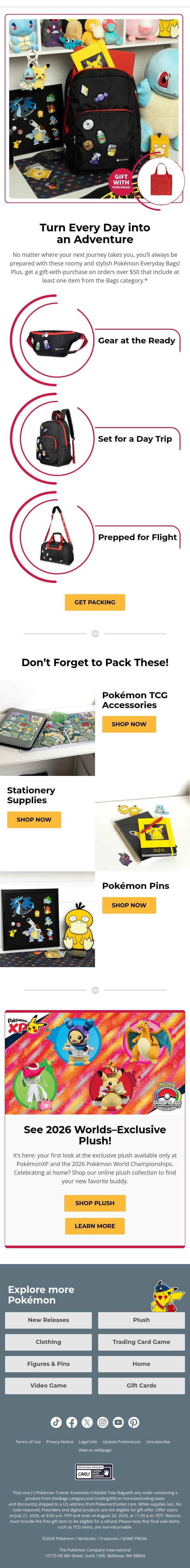 Must-Have Bags for Traveling Trainers email from Pokémon Trading Card Game screenshot