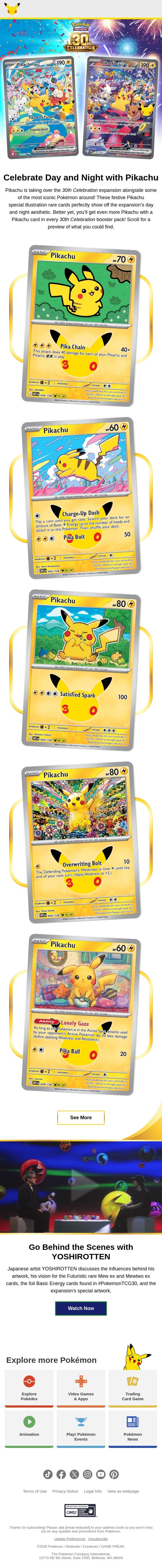 A Parade of Pikachu Artwork 🎆 email from Pokémon Trading Card Game screenshot