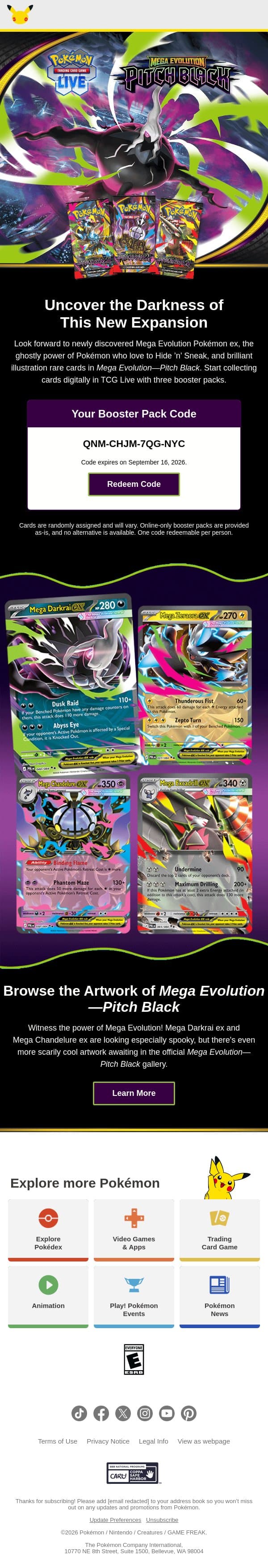 Dive into Mega Evolution—Pitch Black email from Pokémon Trading Card Game screenshot