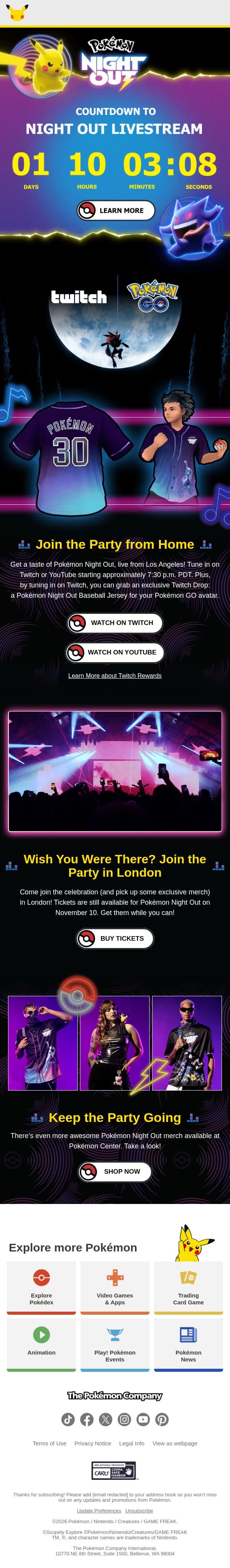 Join the Pokémon Night Out Party from Home! email from Pokémon Trading Card Game screenshot