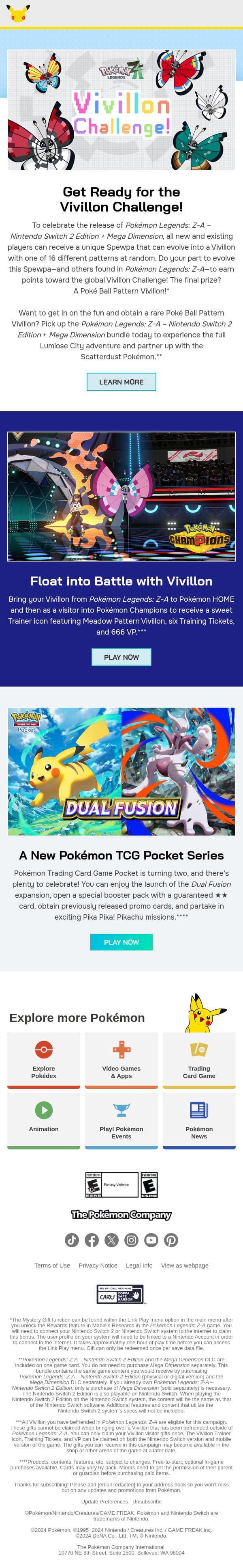 Work Together to Earn Poké Ball Pattern Vivillon! email from Pokémon Trading Card Game screenshot