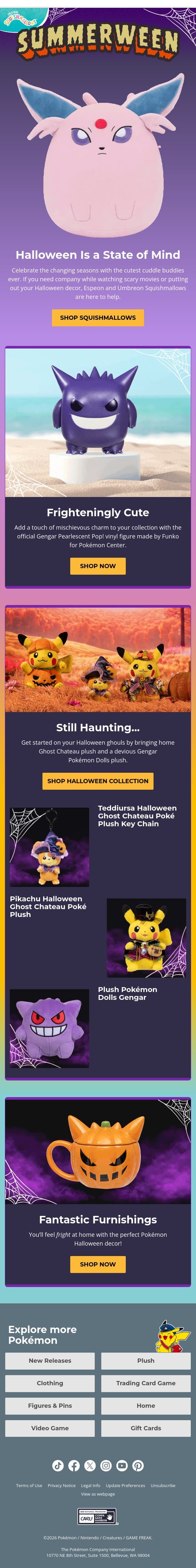 Funko + Gengar + Halloween = 💜🧡💜🧡 email from Pokémon Trading Card Game screenshot