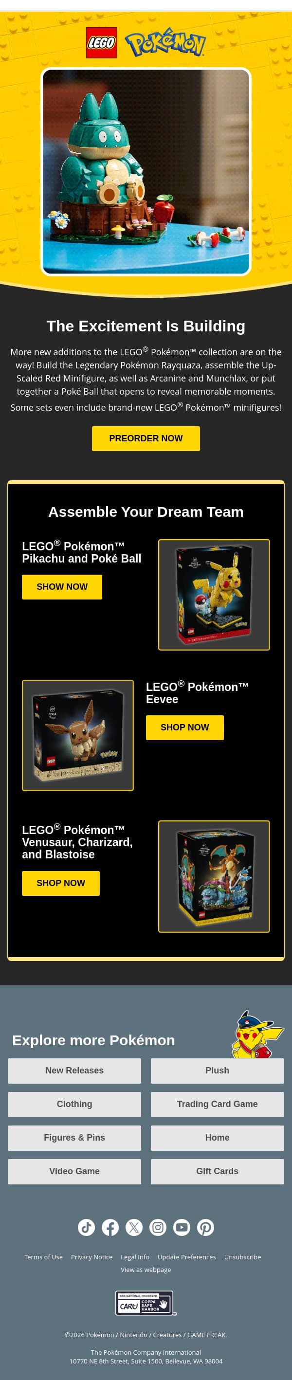 New Sets for LEGO® Pokémon™ Fans email from Pokémon Trading Card Game screenshot