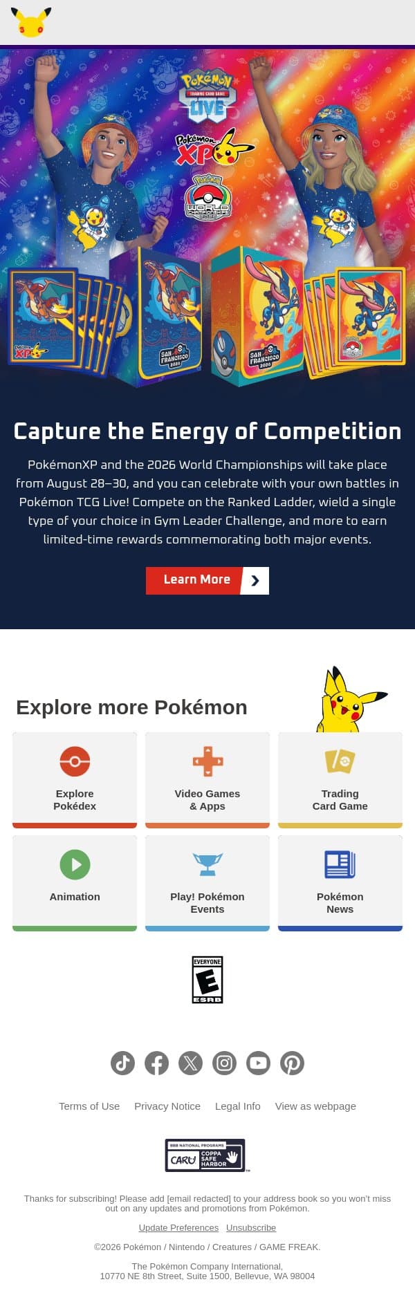 Worlds + Pokémon TCG Live =🔥 email from Pokémon Trading Card Game screenshot