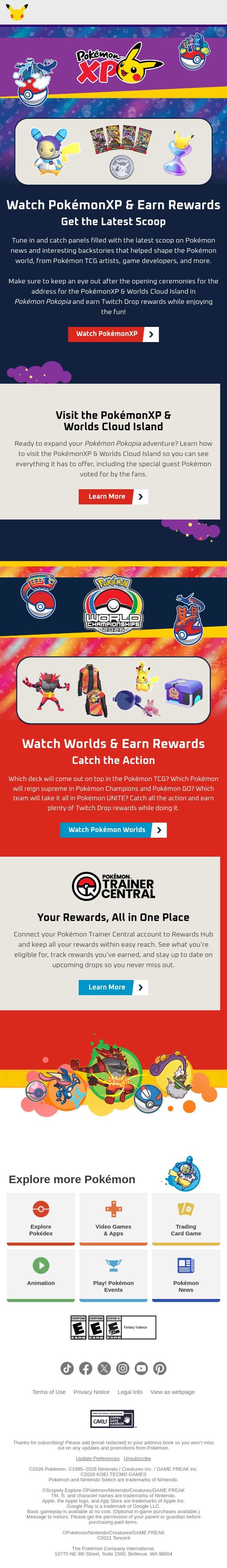 Live Now: PokémonXP & Worlds email from Pokémon Trading Card Game screenshot