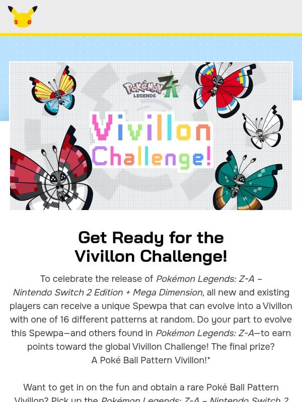 Work Together to Earn Poké Ball Pattern Vivillon! email from Pokémon Trading Card Game