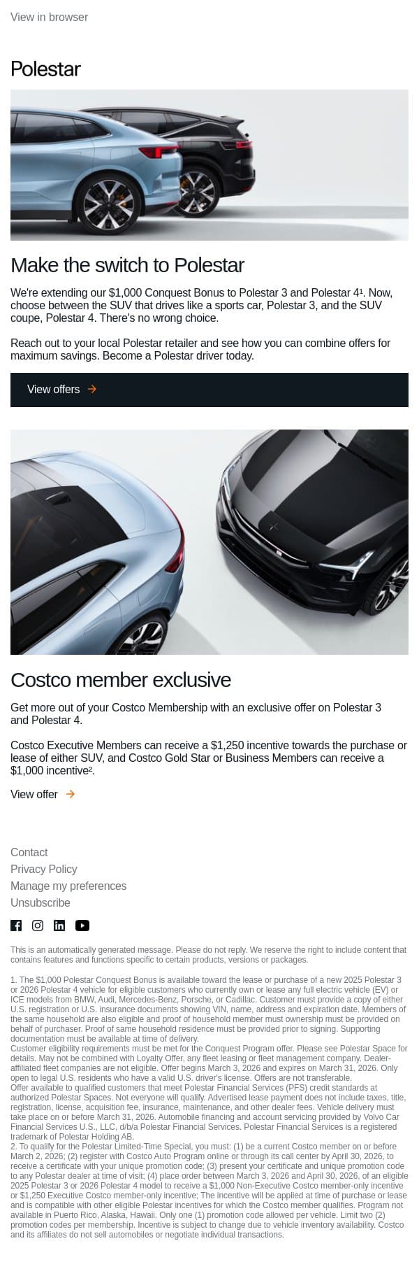 Polestar offers just got better email from Polestar screenshot