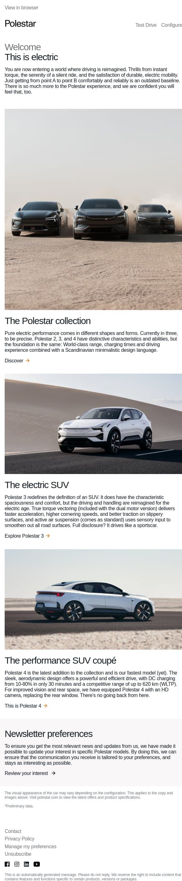 Your first Polestar newsletter email from Polestar screenshot