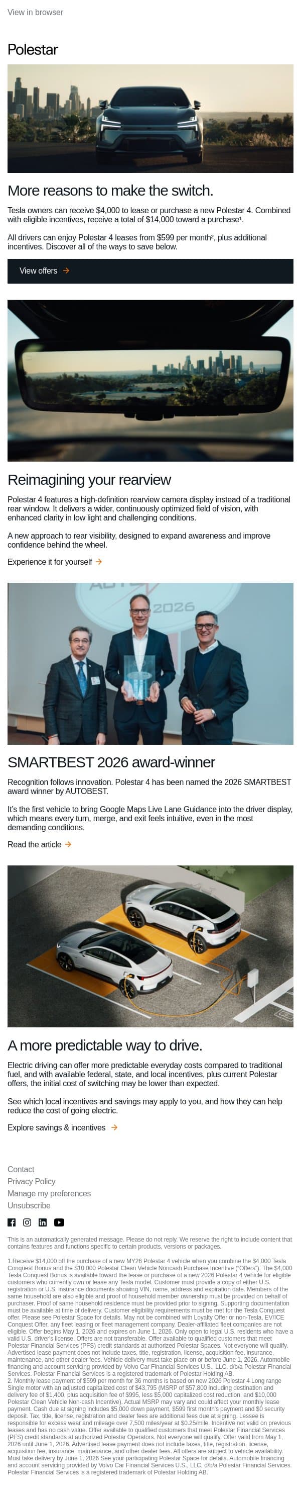 Choose better. Receive up to $14k. email from Polestar screenshot