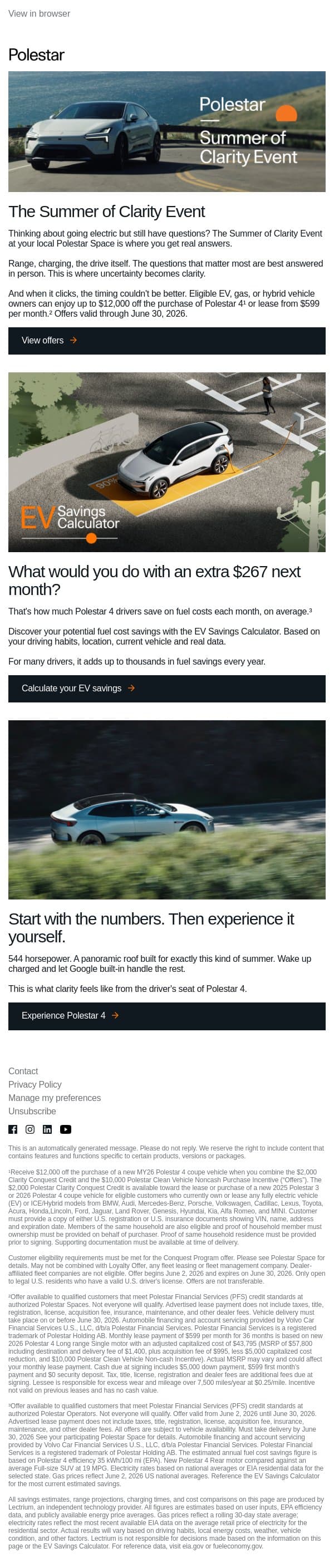 Summer feels different with Polestar. email from Polestar screenshot