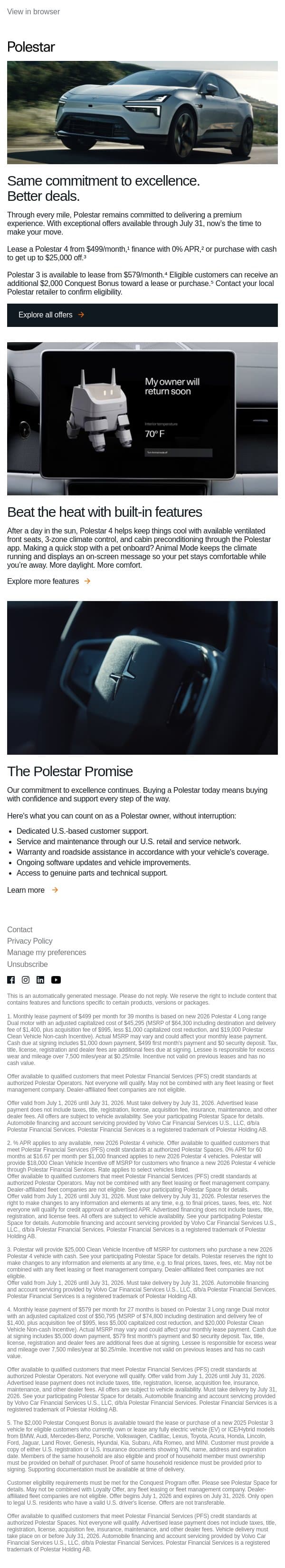 Lease Polestar 4 from $499/mo email from Polestar screenshot