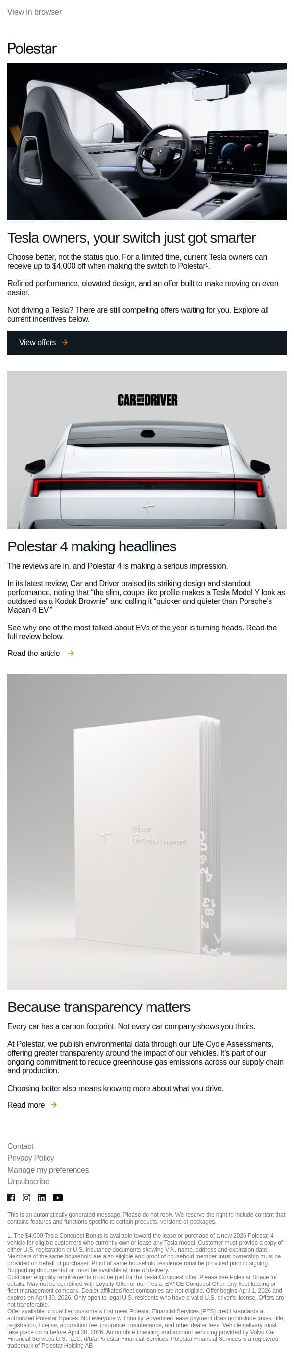 Switch to Polestar. Get rewarded. email from Polestar screenshot